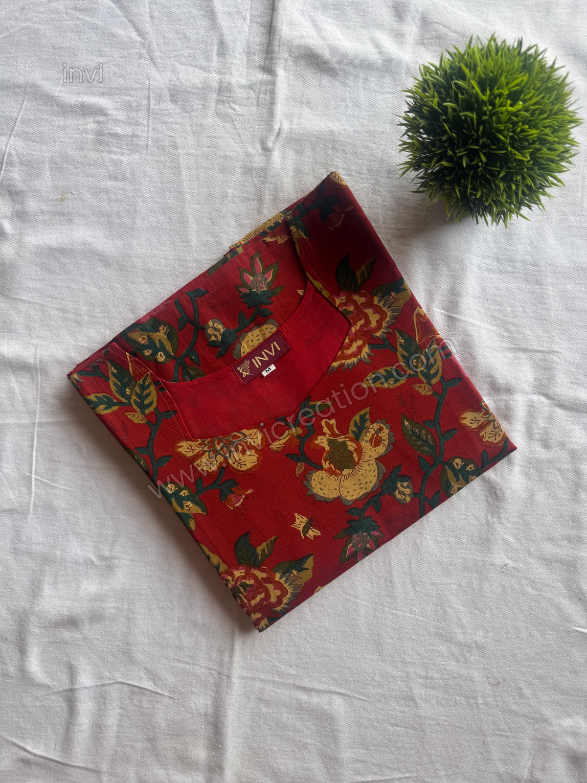 Crimson Bloom Cotton Kurthi-PI : ICK00135