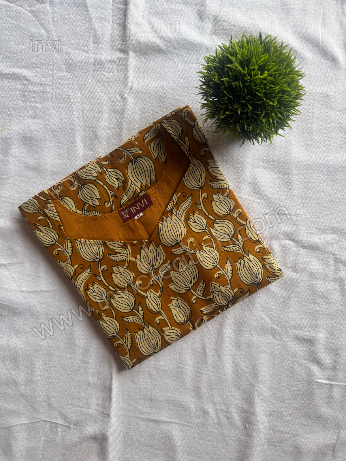 Mustard Lotus Cotton Kurthi-PI : ICK00136
