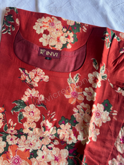 Rust Red Floral Cotton Kurthi Set-PI : ICC00065