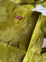 Olive Green Handblock Print Cotton Suit Set-PI : ICS00140
