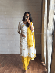 White & Yellow Floral Printed Cotton salwar Set-PI : ICS00166