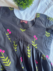 Black Floral Cotton A line Kurthi -PI : ICK00131