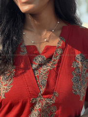 Rust Red Cotton Kurti with Printed Border-PI : ICK00140*