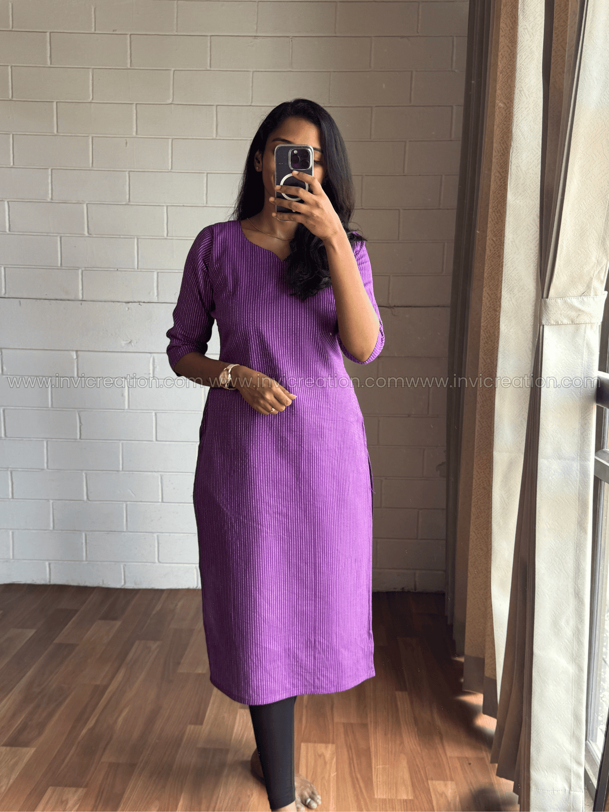 Women’s Purple Striped Kurti-PI : ICK00149*