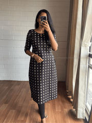 Black Floral Print Cotton Kurti-PI : ICK00145*