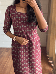 Maroon Floral Print Cotton Kurti-PI : ICK00144*