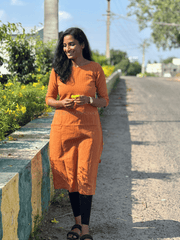 Rust Brown Striped Cotton Kurti-PI : ICK00143*