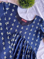 Navy Blue Printed Cotton A Line Kurthi-PI : ICK00132