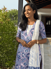 Lavender Blue Floral Cotton Salwar Set-PI : ICS00182