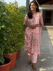 Blush Pink Floral Print Cotton Salwar Set-PI : ICS00181