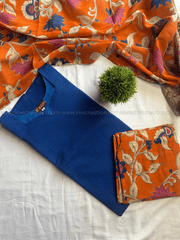 Navy Blue & Orange Floral Printed Kurti Pant Set-PI : ICS00185