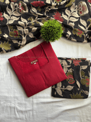 Maroon Red & Black Floral Printed Cotton Salwar Set-PI : ICS00186