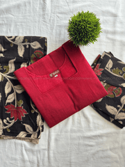 Maroon Red & Black Floral Printed Cotton Salwar Set-PI : ICS00186