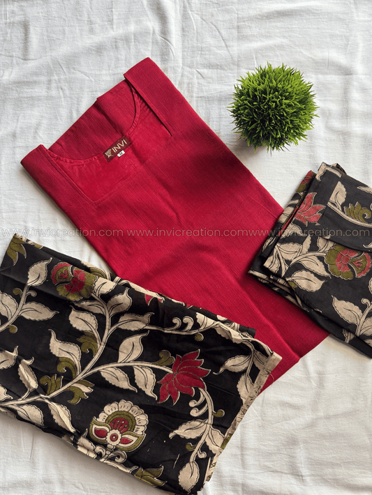 Maroon Red & Black Floral Printed Cotton Salwar Set-PI : ICS00186
