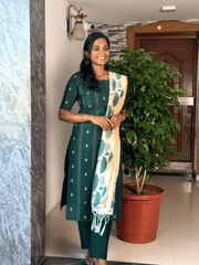 Premium Bottle Green Silk Salwar Suit Set-PI : ICP00188*