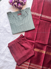 Premium Sage Green & Maroon Raw Silk Salwar Set-PI : ICP00195*