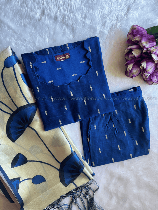 Premium Raw Silk Royal Blue & Antique Gold Salwar Set-PI : ICP00190*