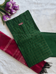 Premium Raw Silk Emerald Green Checked Salwar Set-PI : ICP00198*