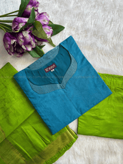 Premium Mangalagiri Semi Silk Teal Blue Salwar Suit Set-PI : ICP00202*