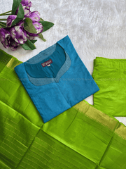 Premium Mangalagiri Semi Silk Teal Blue Salwar Suit Set-PI : ICP00202*