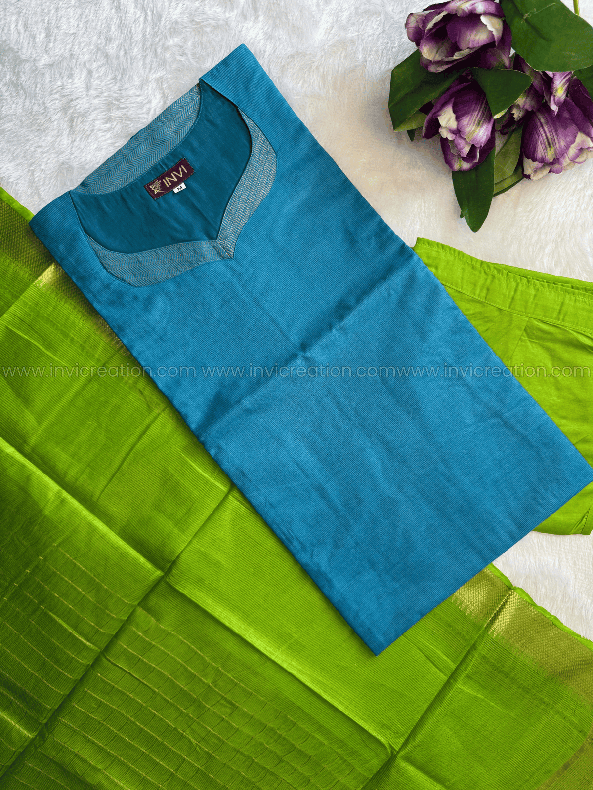 Premium Mangalagiri Semi Silk Teal Blue Salwar Suit Set-PI : ICP00202*