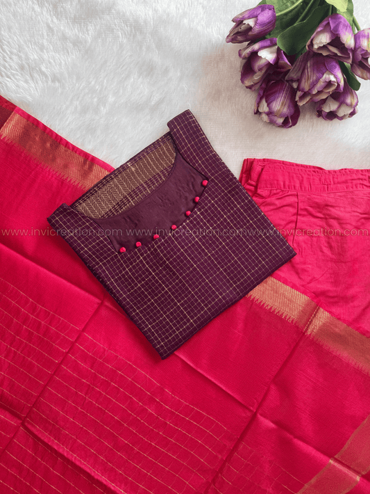 Premium Maheshwari Silk Salwar Set – Ruby Royale-PI : ICP00206*