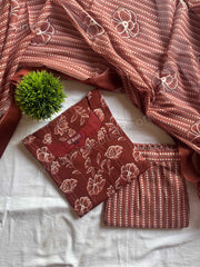 Brown Floral Cotton Salwar Suit-PI : ICS00153