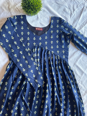Navy Blue Printed Cotton A Line Kurthi-PI : ICK00132