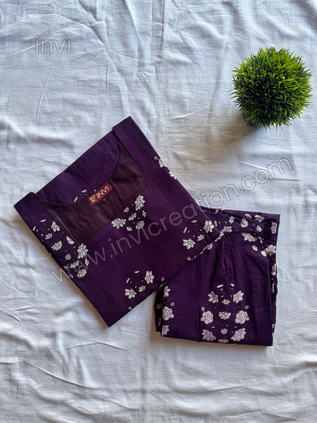 Purple Bloom Cotton Kurthi Set-PI : ICC00066