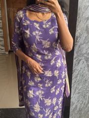 Royal Purple Floral Print Pure Cotton Suit Set-PI : ICS00142
