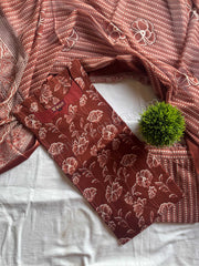 Brown Floral Cotton Salwar Suit-PI : ICS00153