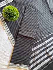 Charcoal Black Striped Cotton Top & Shawl Set-PI : ICS00152