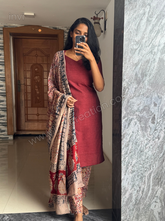 Premium Maroon Cotton Ethnic Wear Set-PI : ICS00145