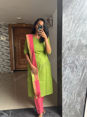 Green & Pink Pure Cotton Salwar Set-PI : ICS00143