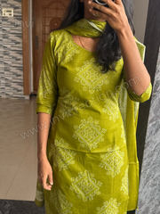 Olive Green Handblock Print Cotton Suit Set-PI : ICS00140
