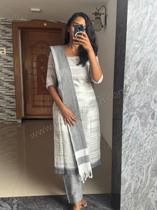 Ivory Grey Pure Cotton Salwar Suit Set-PI : ICS00144