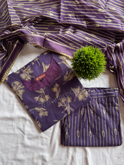 Royal Purple Floral Print Pure Cotton Suit Set-PI : ICS00142
