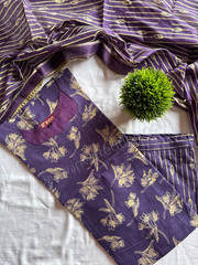 Royal Purple Floral Print Pure Cotton Suit Set-PI : ICS00142