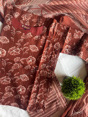 Brown Floral Cotton Salwar Suit-PI : ICS00153