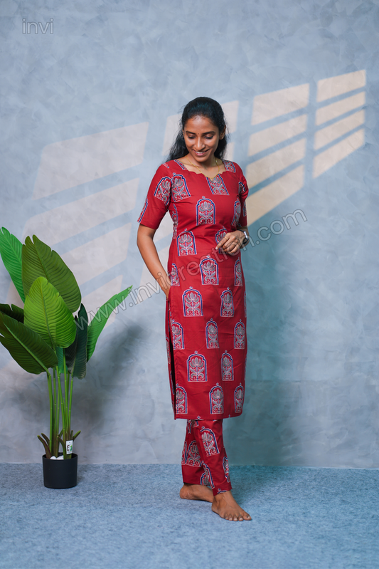 Ruby Heritage Print Premium Cotton Co-ord Set-PI : ICC00061