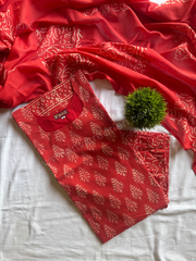 Red Floral Printed Cotton Kurta Pant Set-PI : ICS00164