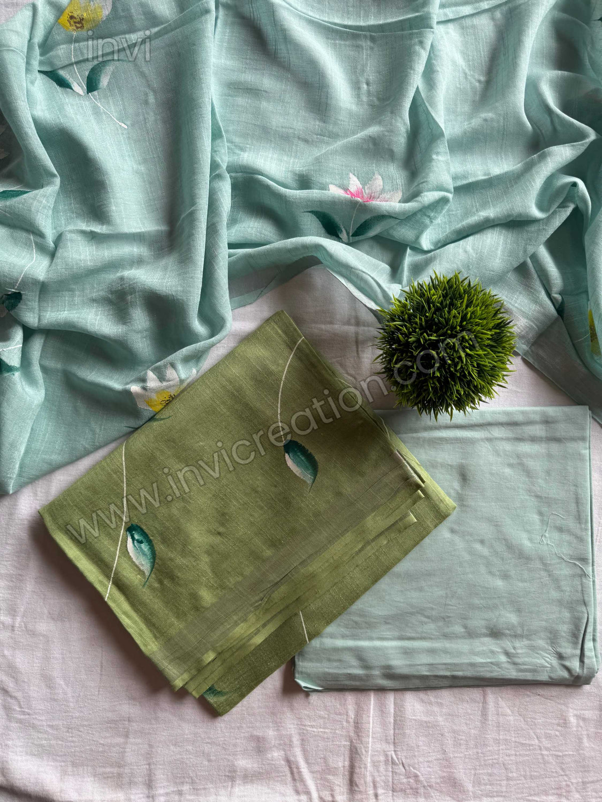 Mint Bloom Cotton Salwar Suit Set-PI : ICS00158