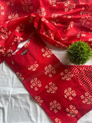Red Floral Print Cotton Salwar Suit Set-PI : ICS00155