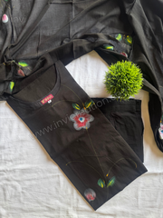 Black Floral Cotton Kurta Pant Set-PI : ICS00163