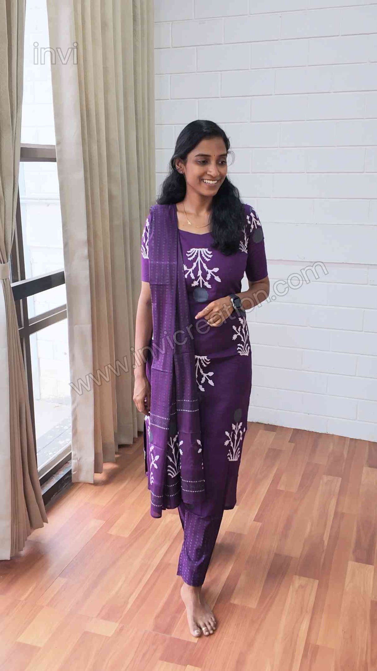 Purple Cotton Printed Salwar Set-PI : ICS00161