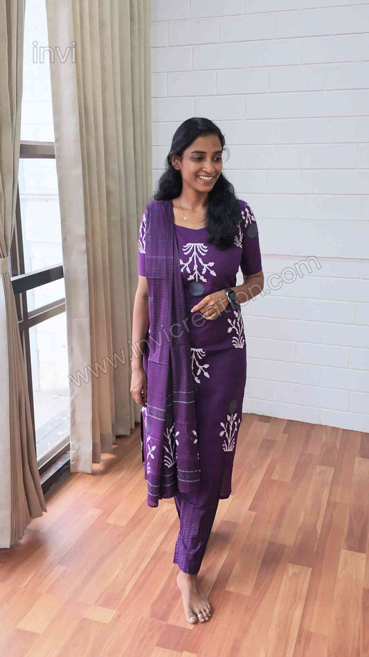 Purple Cotton Printed Salwar Set-PI : ICS00161
