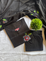Black Floral Cotton Kurta Pant Set-PI : ICS00163