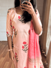 Peach Pink Floral Printed Cotton Salwar Set-PI : ICS00170