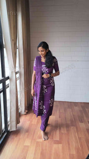 Purple Cotton Printed Salwar Set-PI : ICS00161