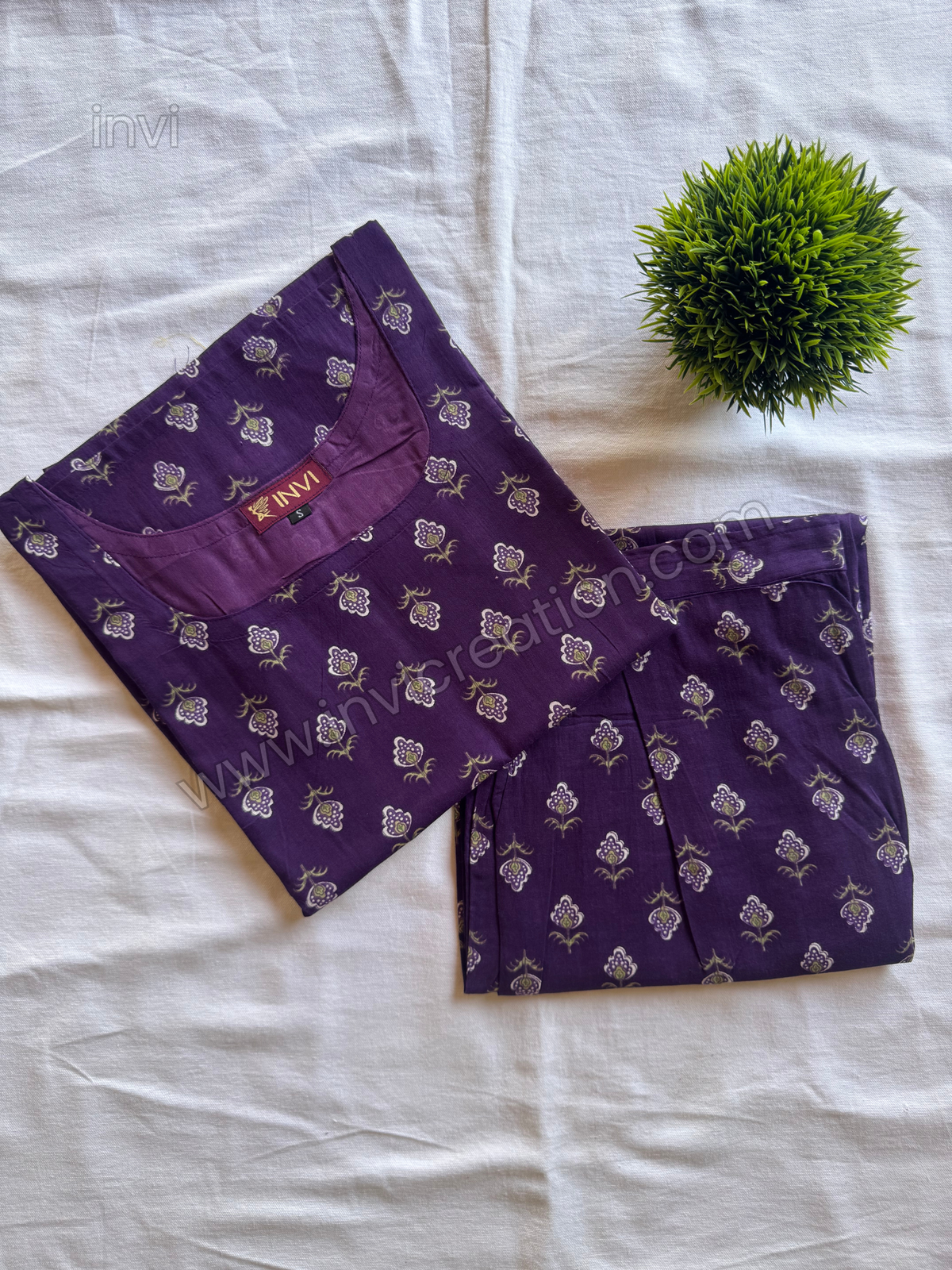 Royal Purple Floral Printed Pure Cotton Kurthi Set-PI : ICC00069